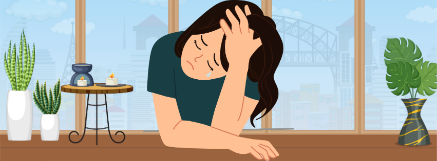 Sad person sitting at home